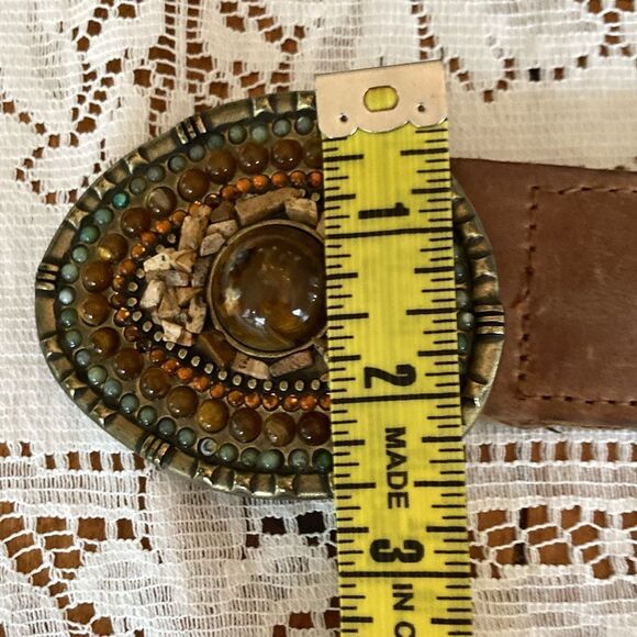 Woven Brown Leather Belt with Beaded Statement Buckle main image 11